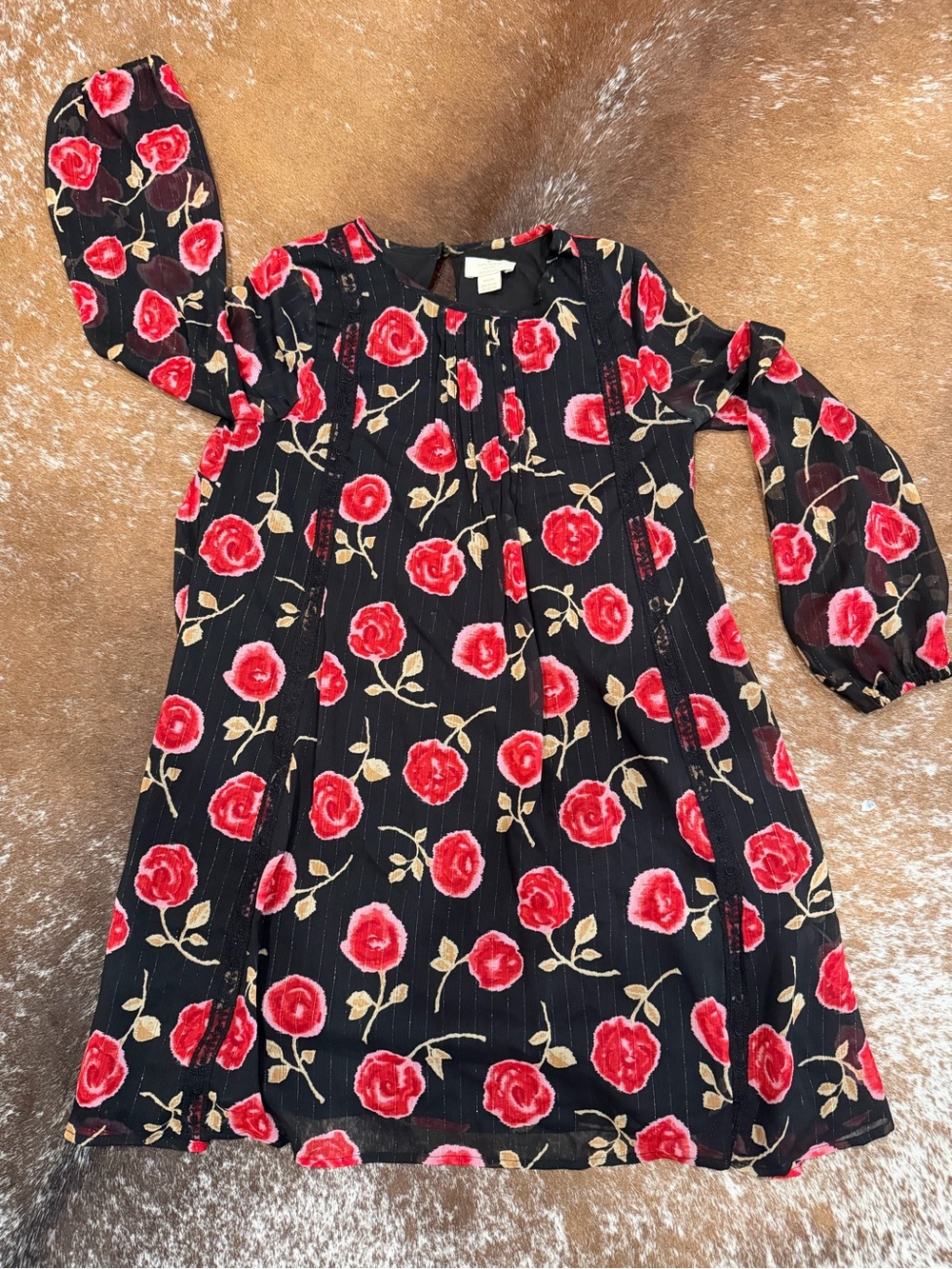 Kate Spade New York Black Red Rose Floral Dress โ Size 14Y